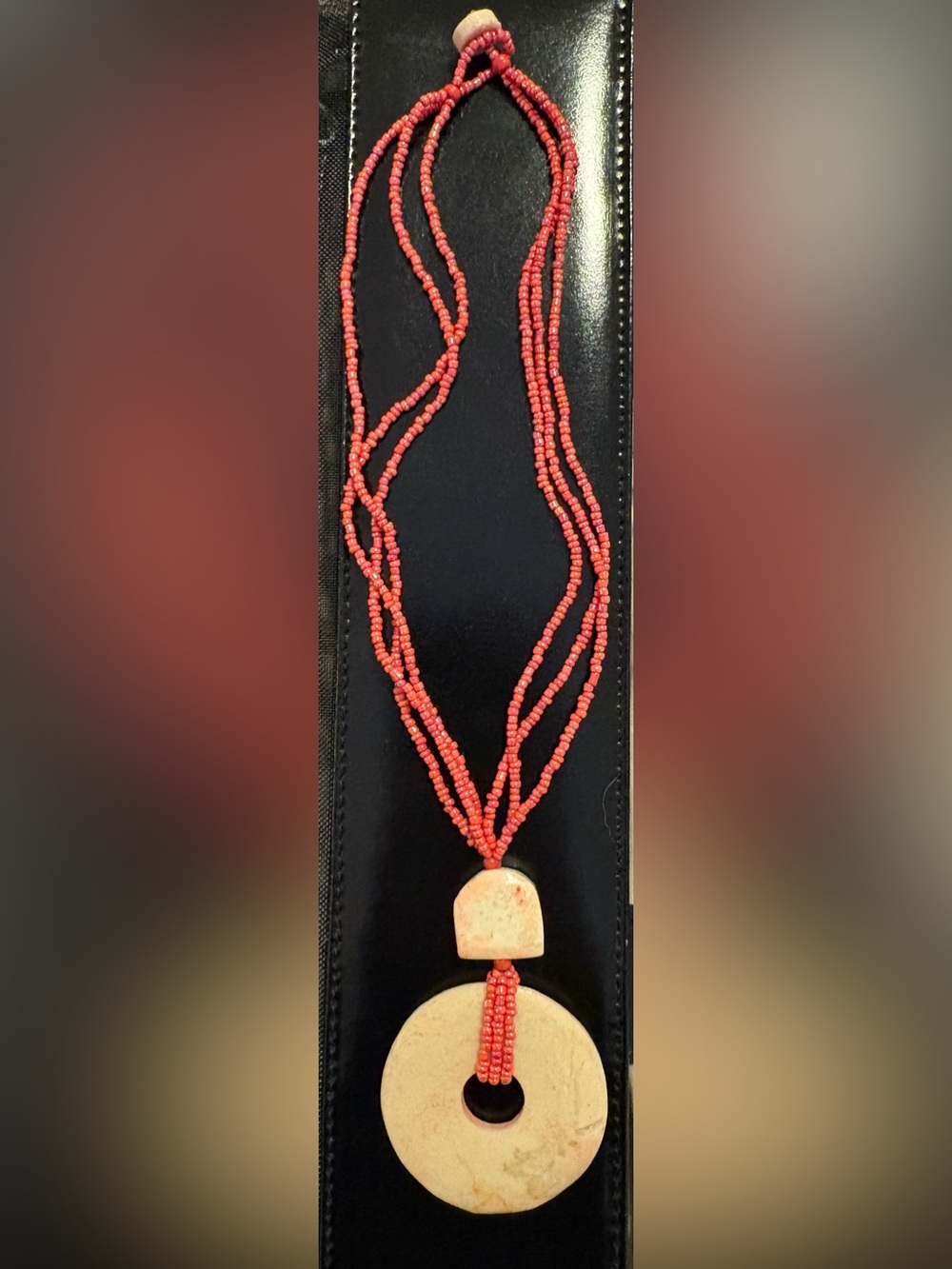 Vintage Coral Multi-Strand Beaded Statement Necklace w/ Large Stone/Shell